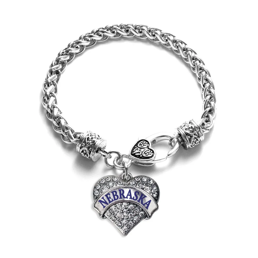 Silver Nebraska Pave Heart Charm Braided Bracelet