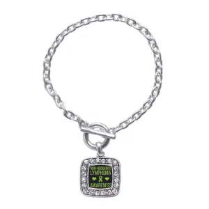 Silver Non Hodgkins Lymphoma Support Square Charm Toggle Bracelet