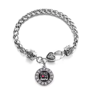Silver Peace Love Twirl Circle Charm Braided Bracelet