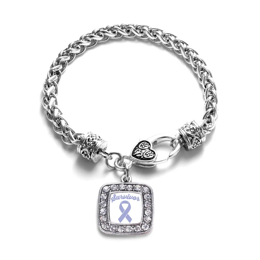 Silver Periwinkle Ribbon Survivor Square Charm Braided Bracelet