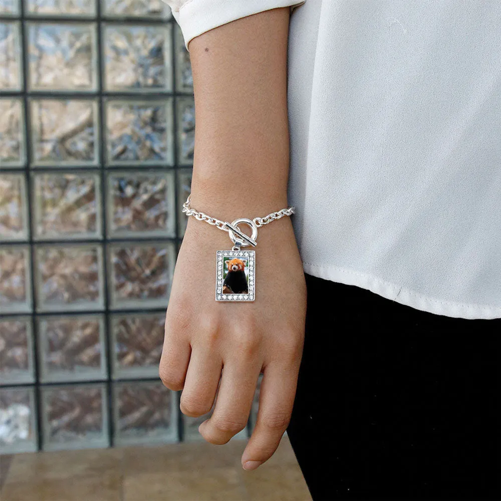 Silver Red Panda Rectangle Charm Toggle Bracelet