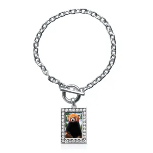 Silver Red Panda Rectangle Charm Toggle Bracelet