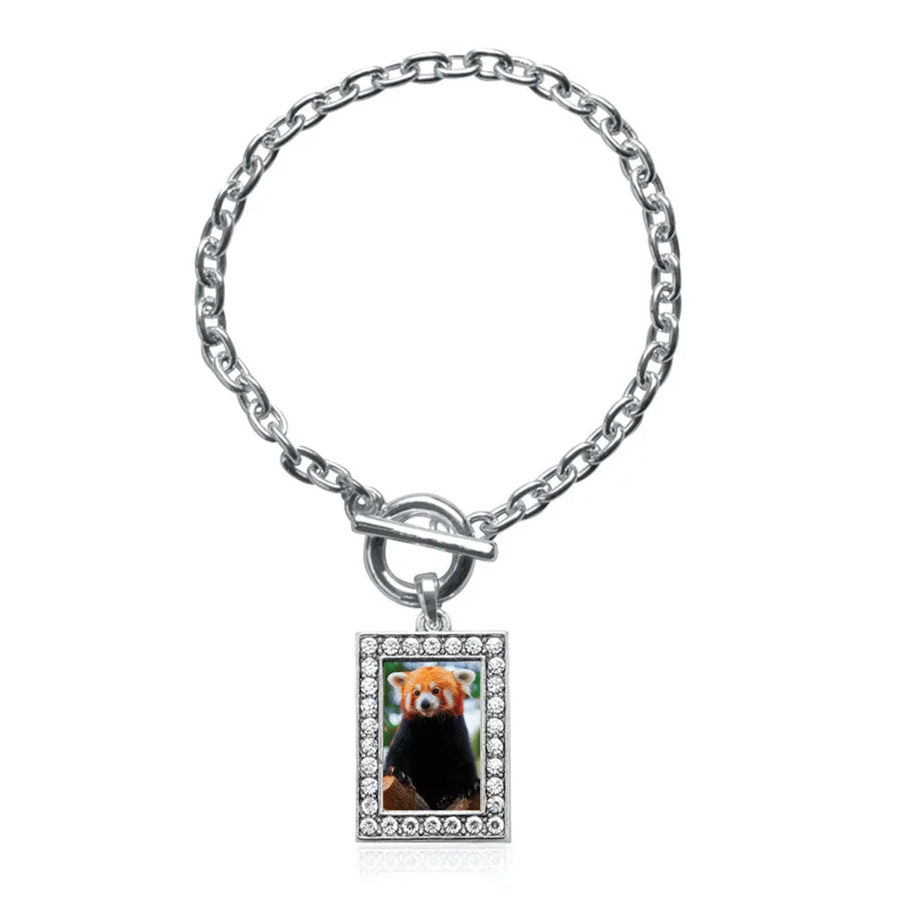 Silver Red Panda Rectangle Charm Toggle Bracelet