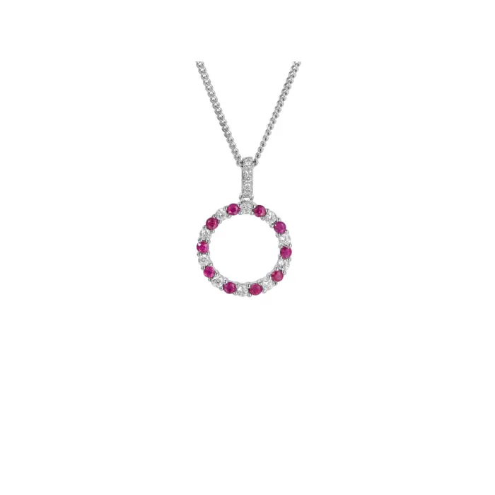 Silver Round Sparkling Ruby Necklace