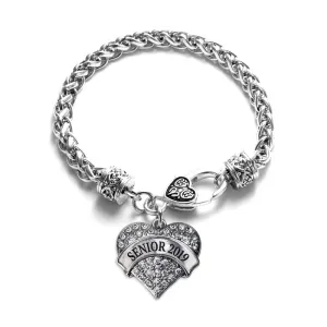 Silver Senior 2019 Pave Heart Charm Braided Bracelet
