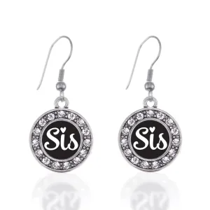Silver Sis Circle Charm Dangle Earrings