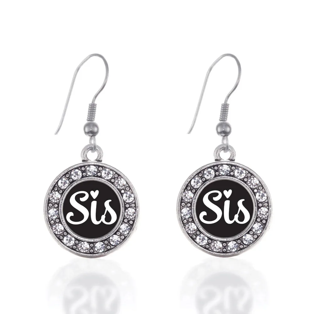 Silver Sis Circle Charm Dangle Earrings