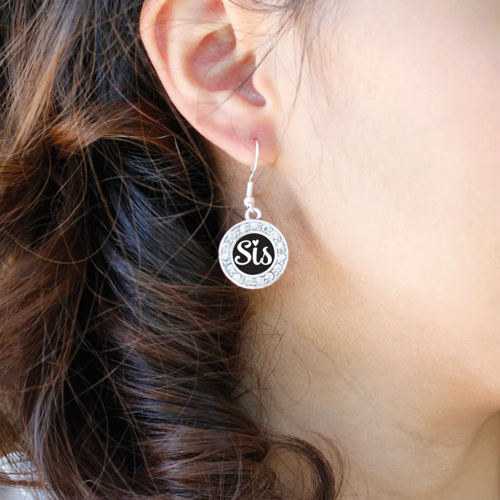 Silver Sis Circle Charm Dangle Earrings