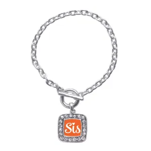 Silver Sis Orange Script Square Charm Toggle Bracelet
