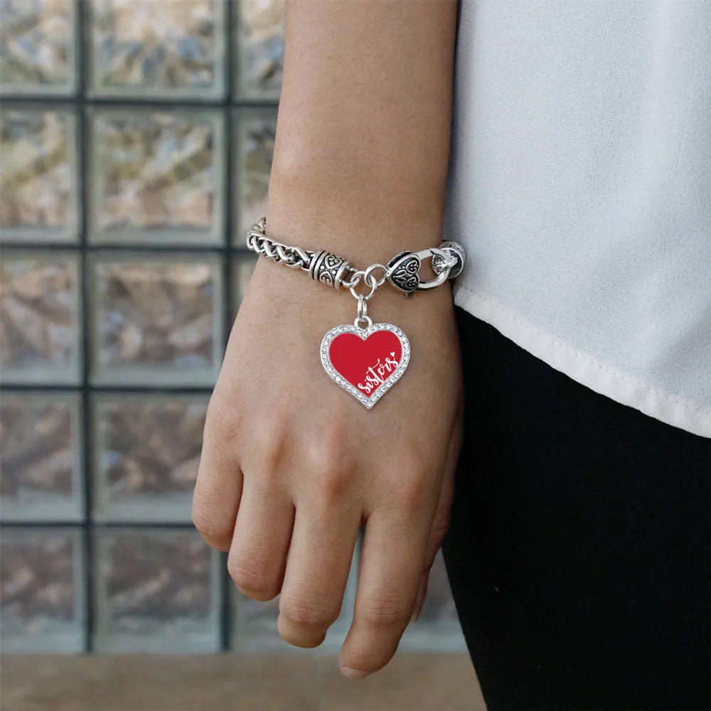 Silver Sisters - Red Open Heart Charm Braided Bracelet