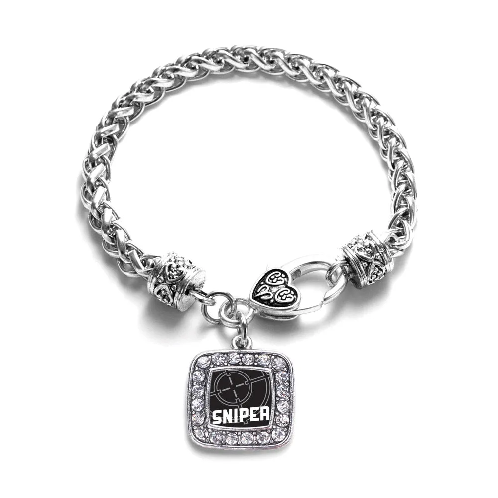 Silver Sniper Square Charm Braided Bracelet