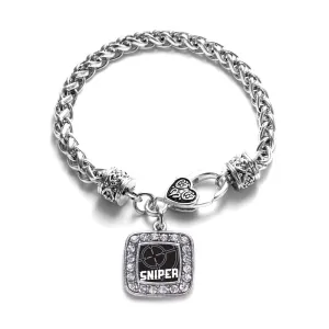 Silver Sniper Square Charm Braided Bracelet