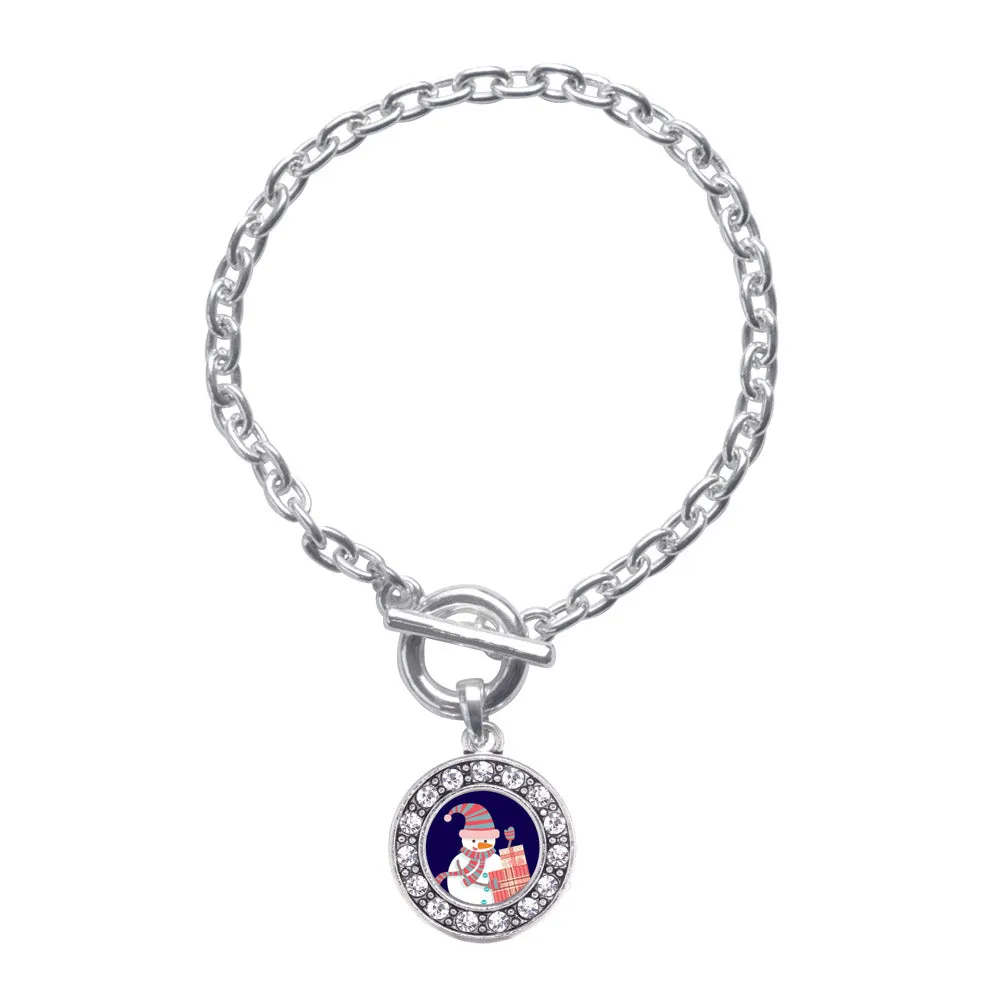 Silver Snowman Circle Charm Toggle Bracelet