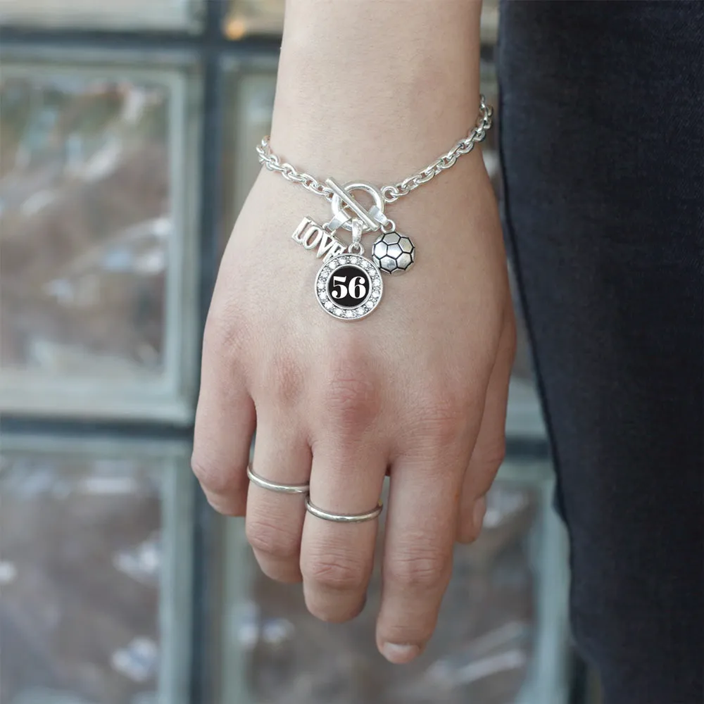 Silver Soccer - Sports Number 56 Circle Charm Toggle Bracelet