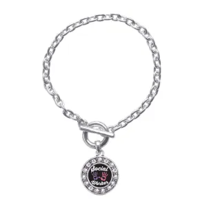 Silver Social Worker Circle Charm Toggle Bracelet