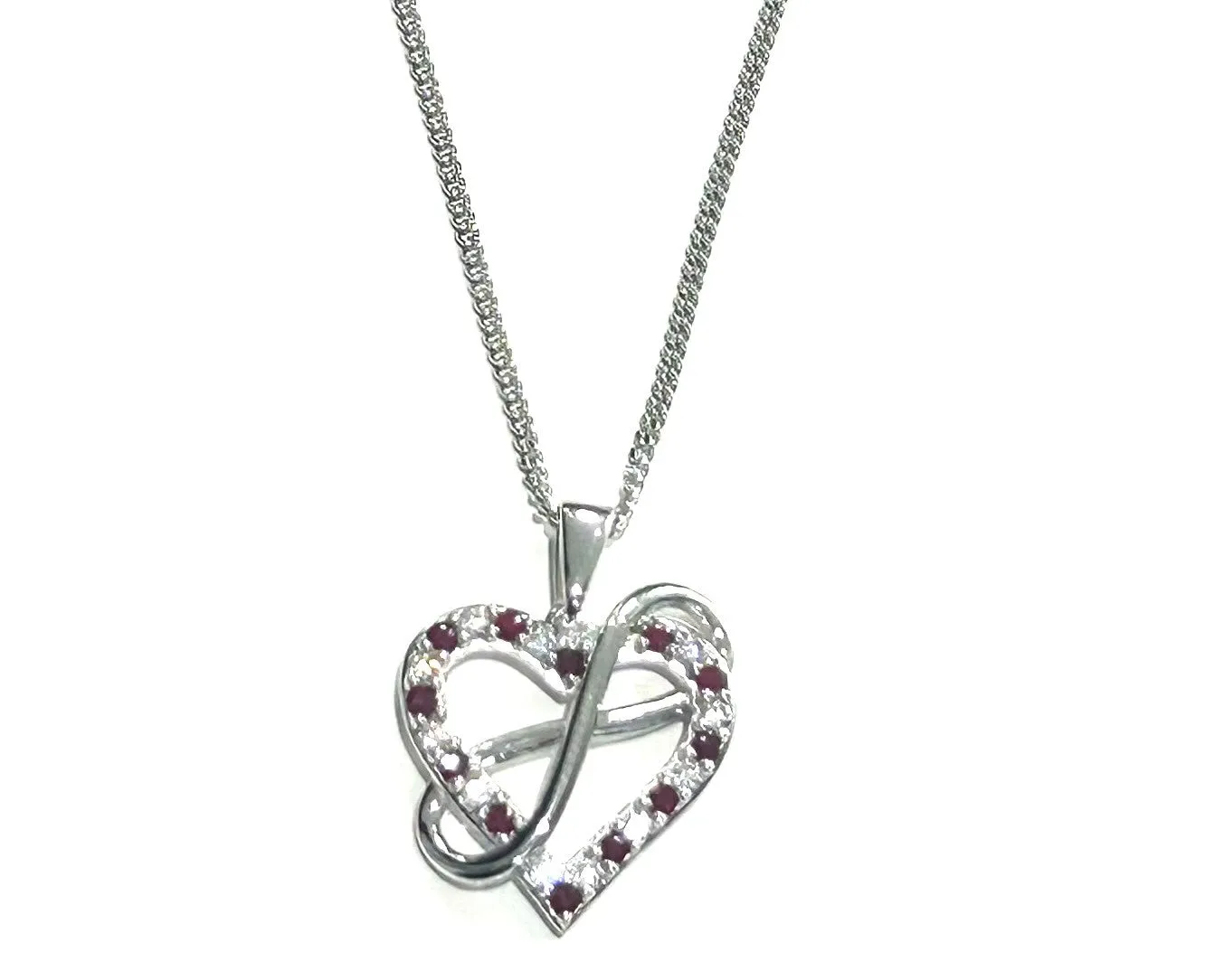 Silver Sparkling Ruby Heart Infinity Necklace