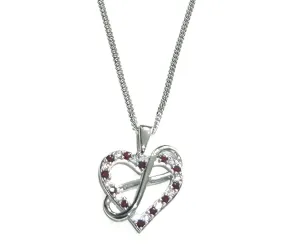 Silver Sparkling Ruby Heart Infinity Necklace