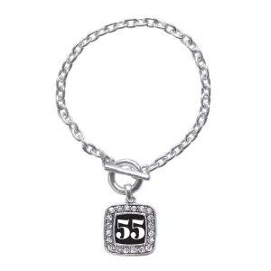 Silver Sport Number 55 Square Charm Toggle Bracelet