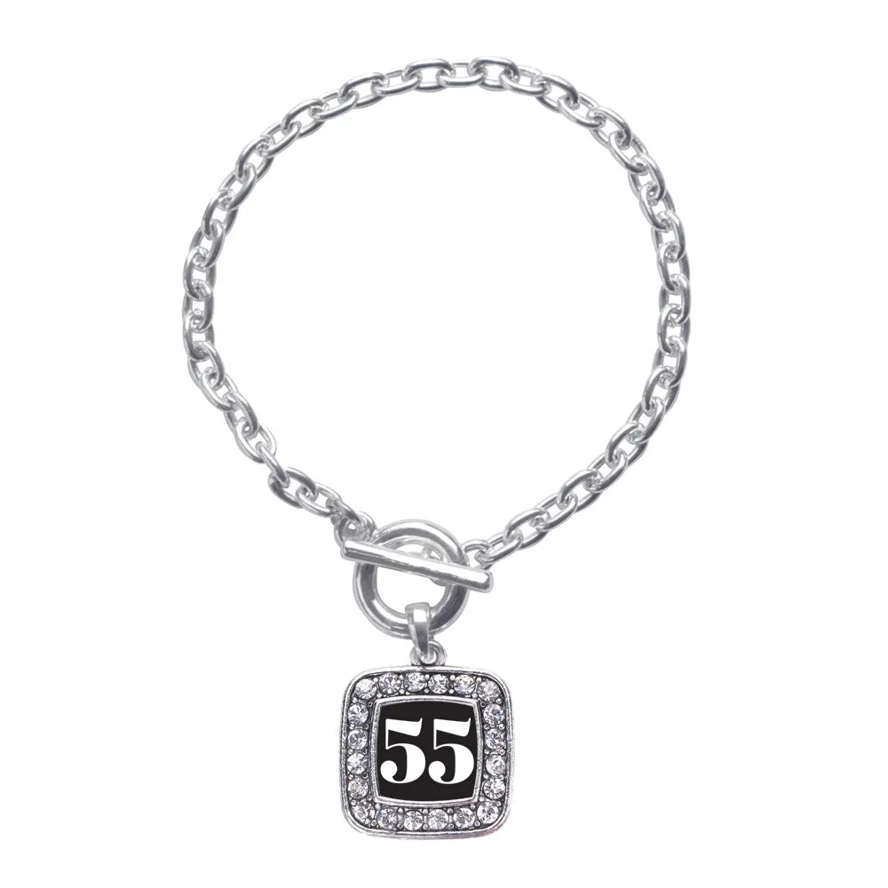 Silver Sport Number 55 Square Charm Toggle Bracelet
