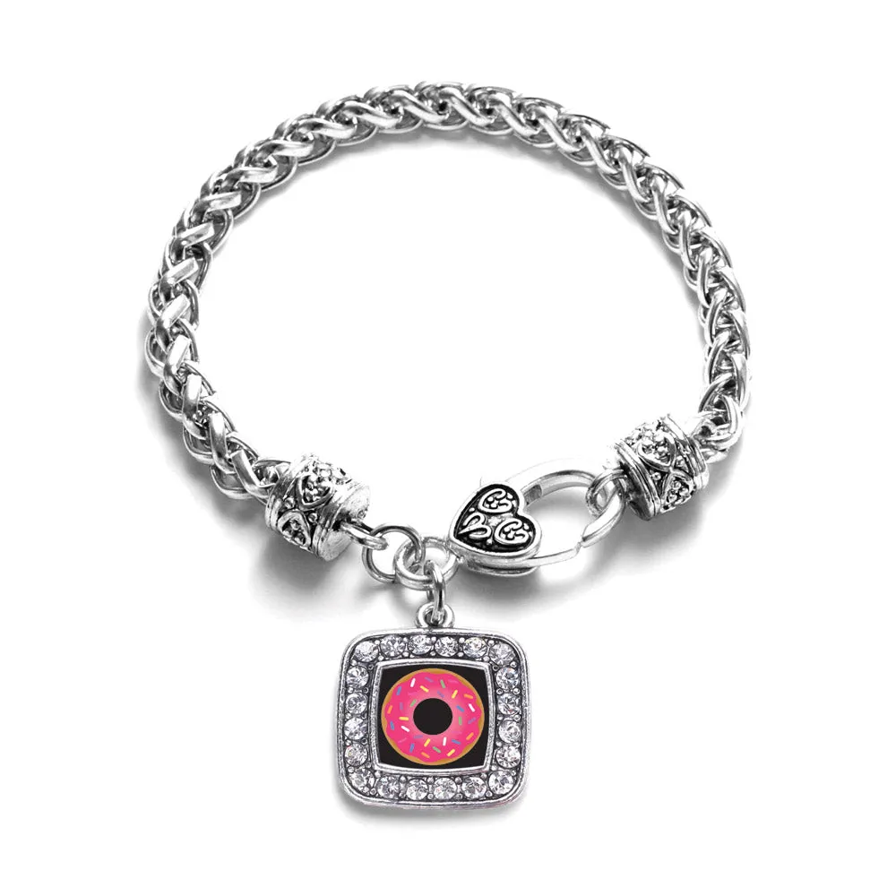 Silver Sprinkled Donut Square Charm Braided Bracelet