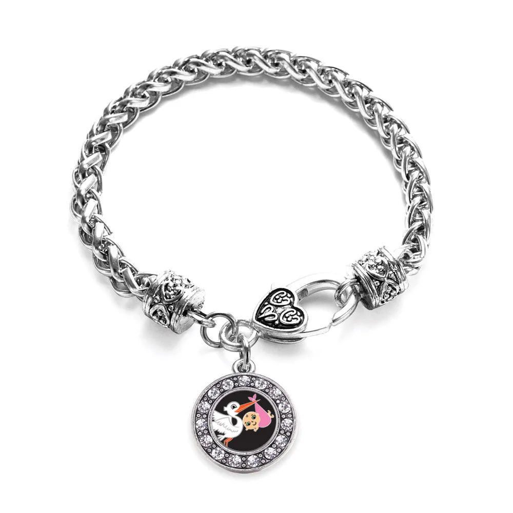 Silver Stork Brings A Girl Circle Charm Braided Bracelet