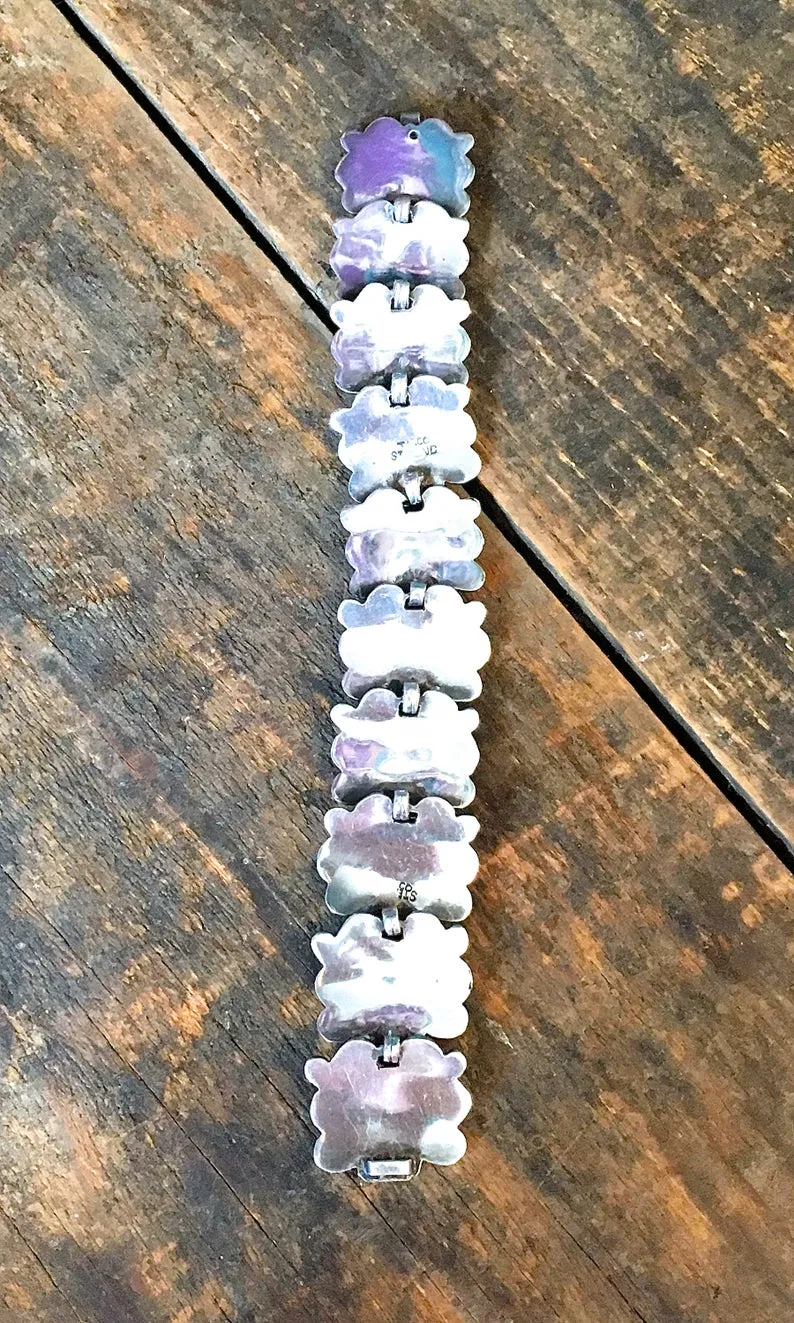 SILVER STRIKE 1950s Mexican Sterling Silver Aztec Pre Columbian Bracelet