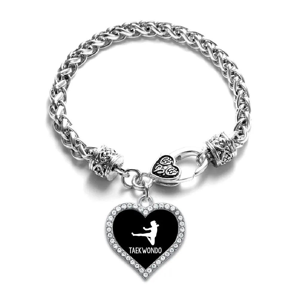 Silver Taekwondo Open Heart Charm Braided Bracelet