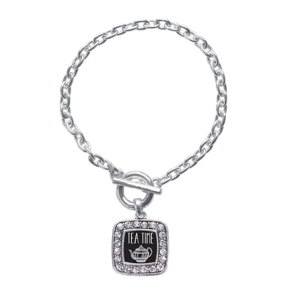 Silver Tea Time Square Charm Toggle Bracelet