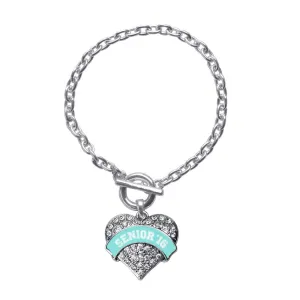 Silver Teal Senior 2016 Pave Heart Charm Toggle Bracelet