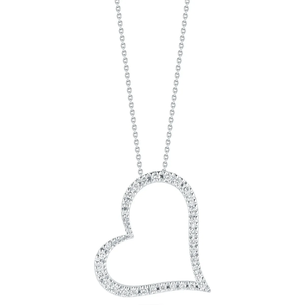 Slanted Heart Pendant with Diamonds