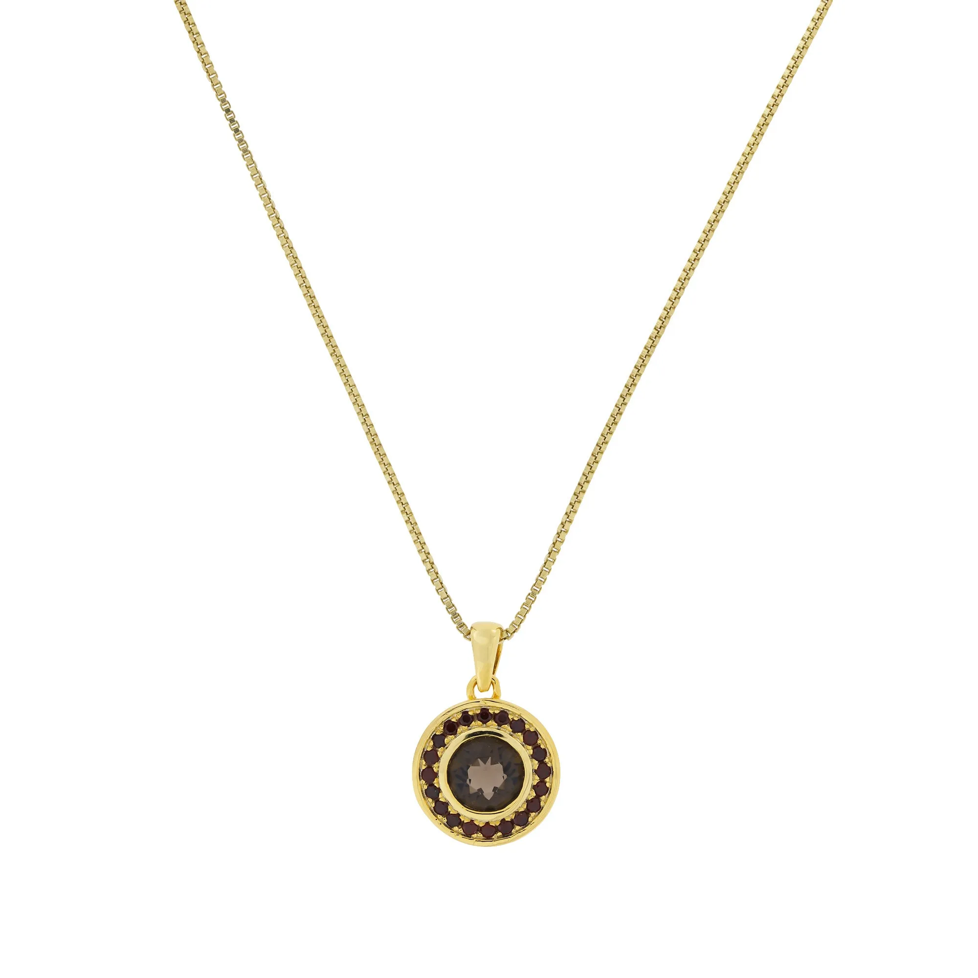 Smoky Quartz & Garnet Pendant in Yellow Gold Vermeil