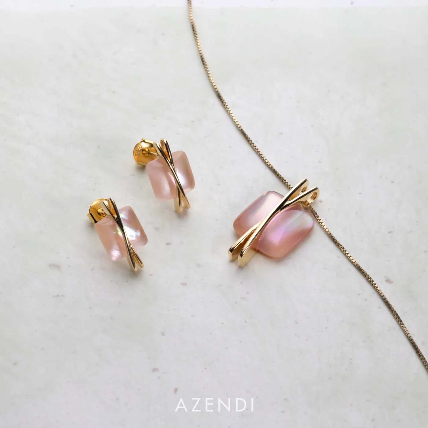 Square Pink Mother of Pearl Crossover Pendant