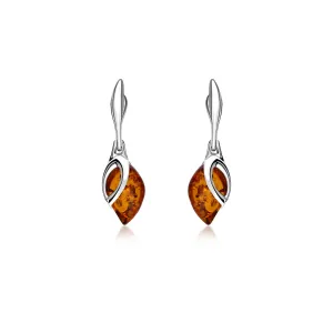 Sterling Silver Amber Teardrop Leaf Drop Earrings