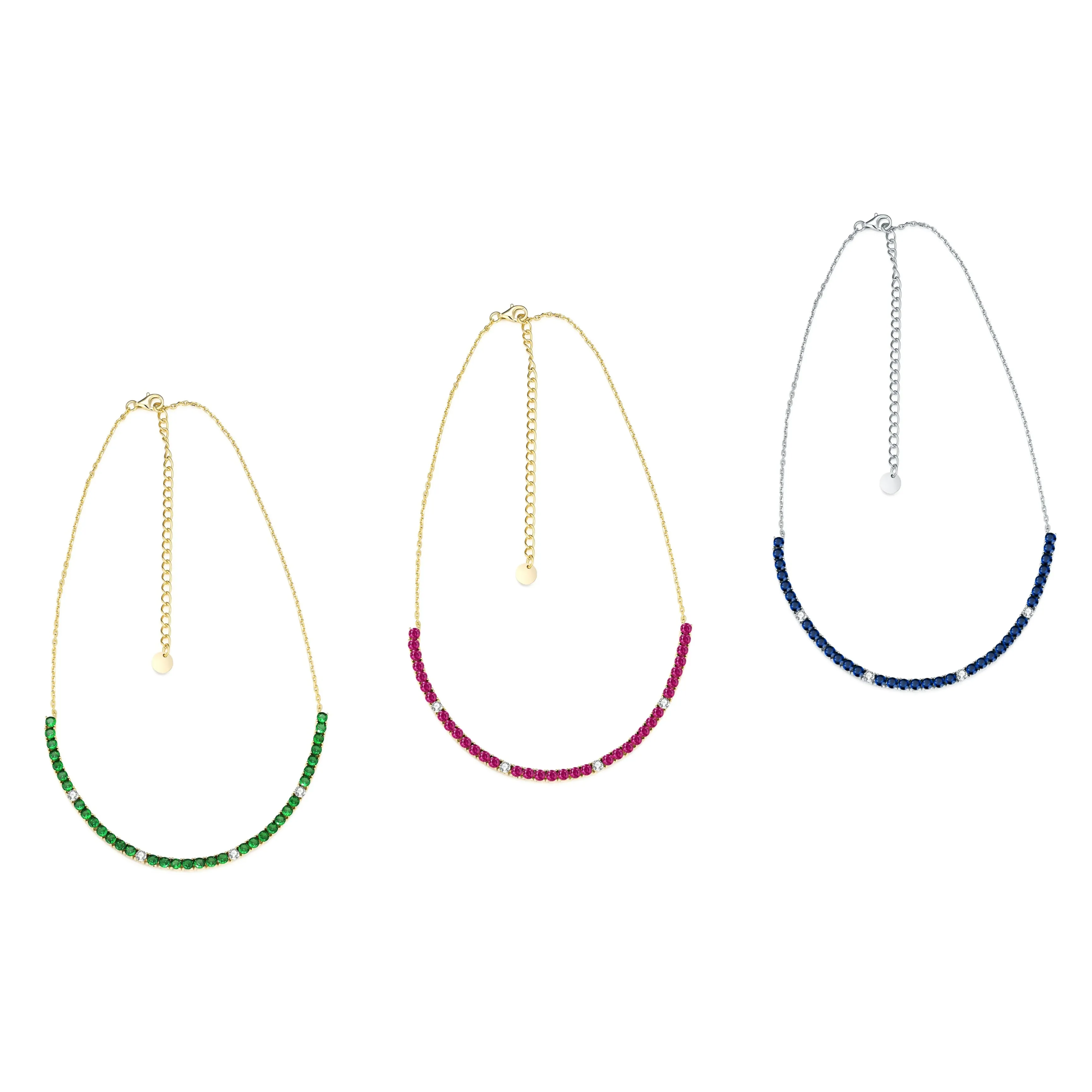 Sterling Silver Colorful 39 Stone Tennis Necklace
