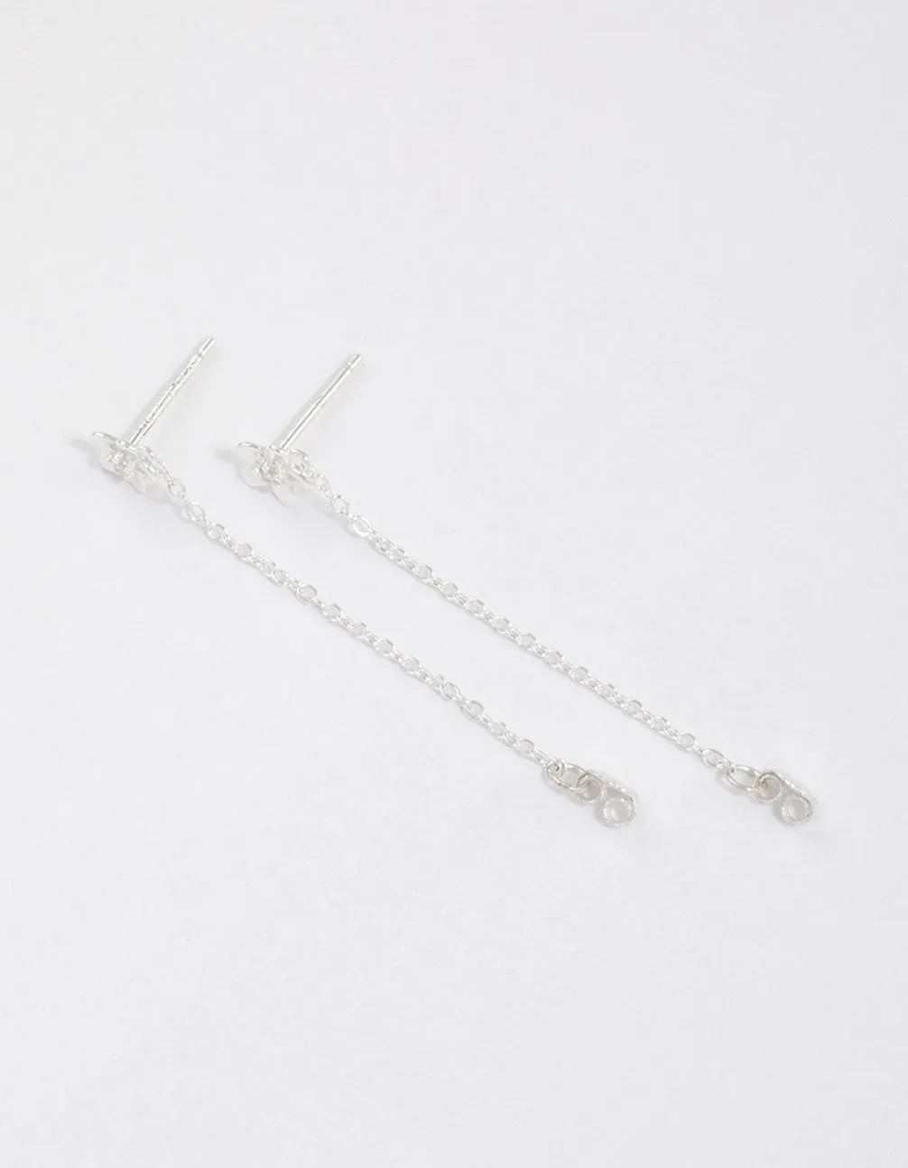 Sterling Silver Flower Stud Chain Earrings