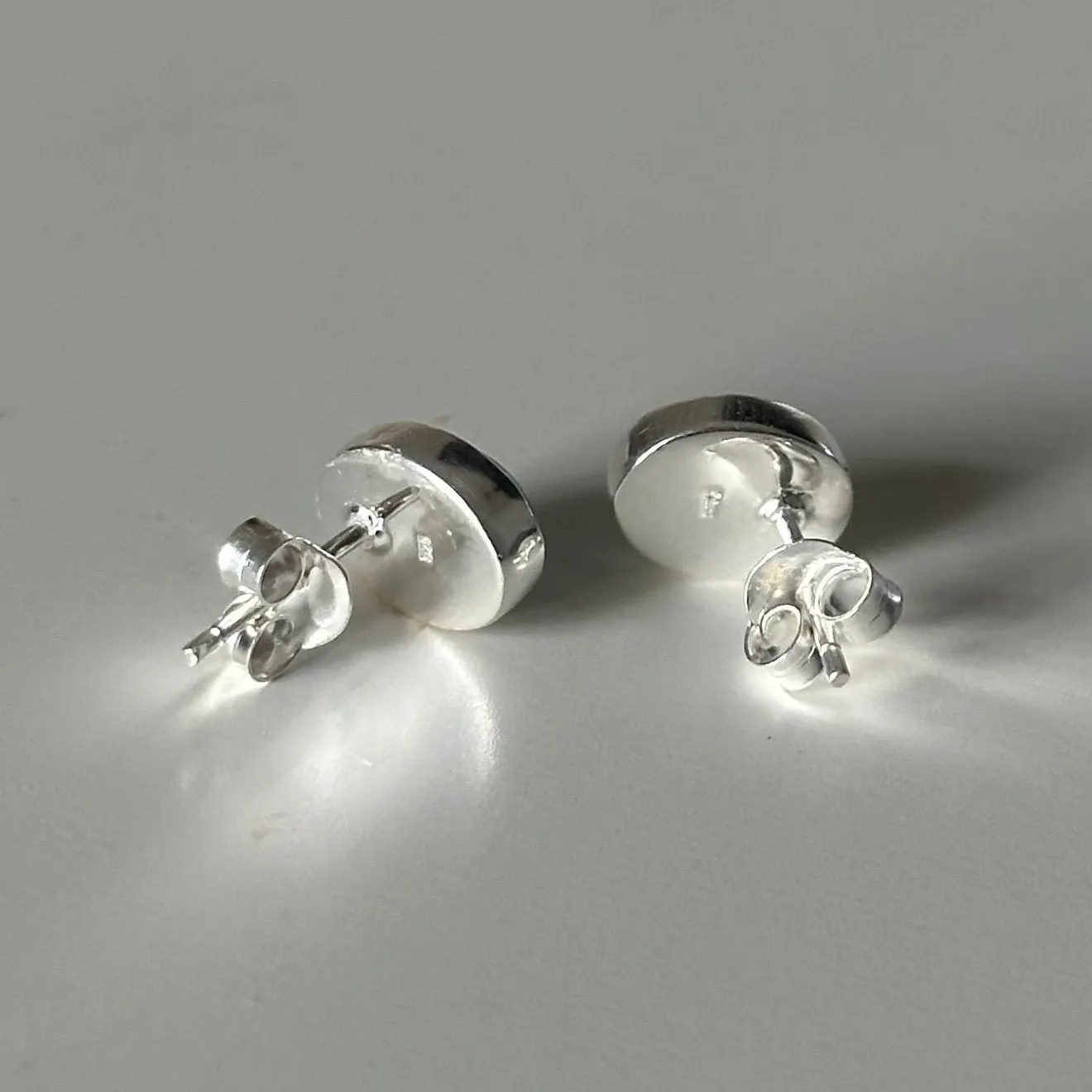 Sterling Silver Oval Stud Earrings with Cabochon Cut Moonstone Gemstone