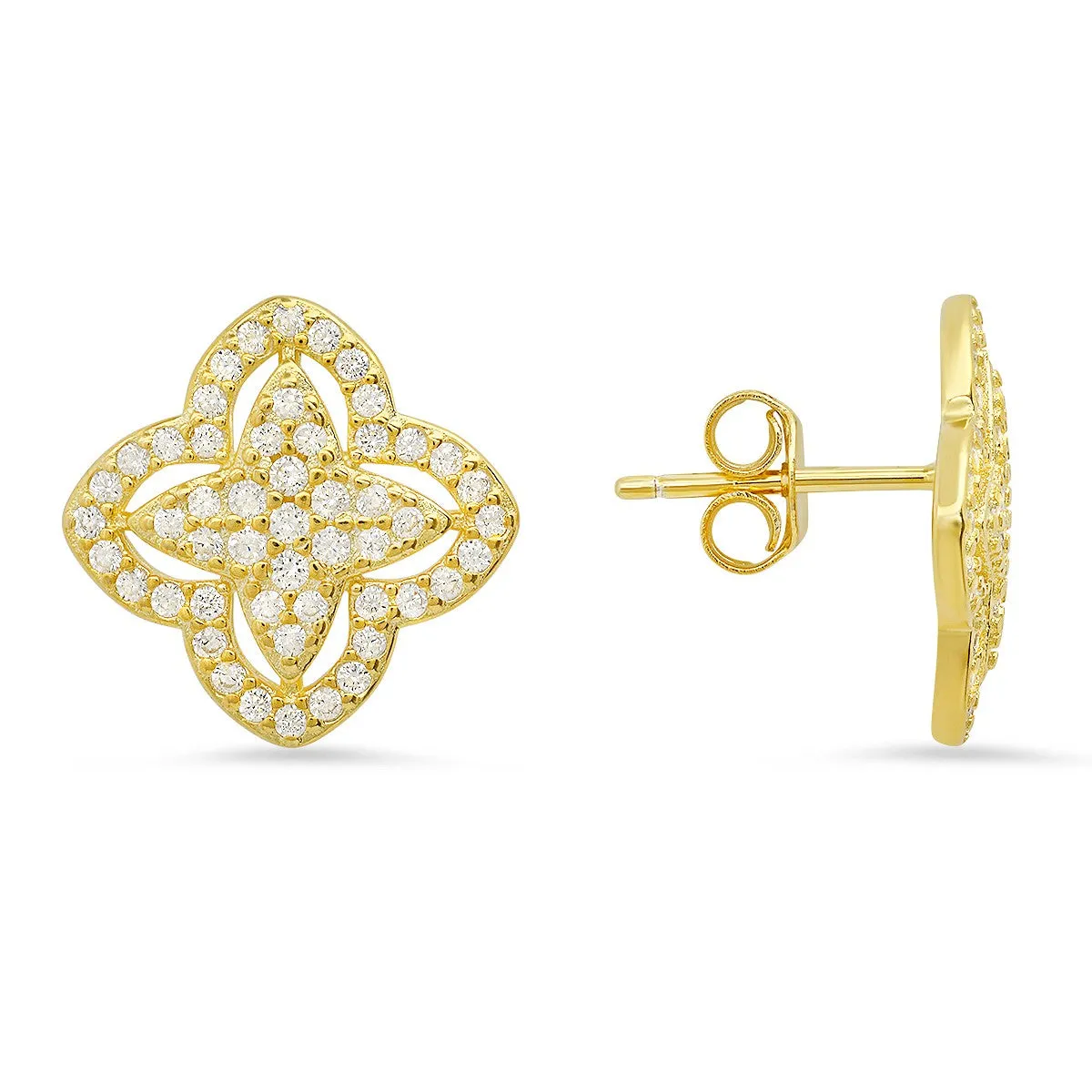 Sterling Silver Pave CZ Floral Stud Earrings