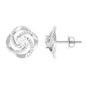 Swirl Stud Earrings Round Shape Moissanite in Prong Setting