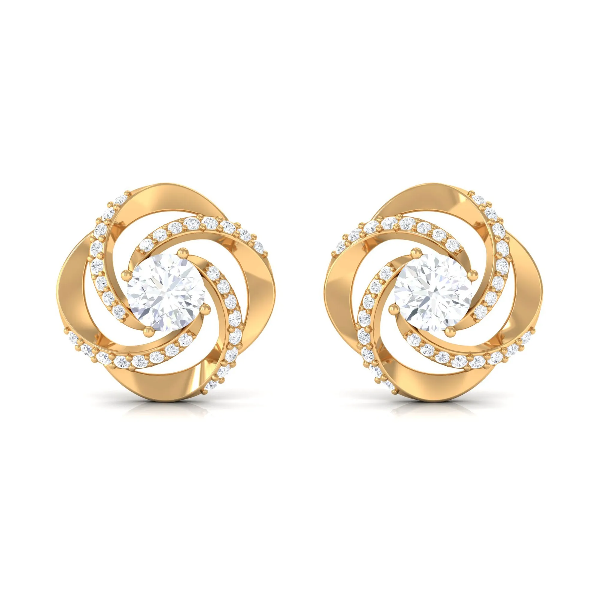 Swirl Stud Earrings Round Shape Moissanite in Prong Setting