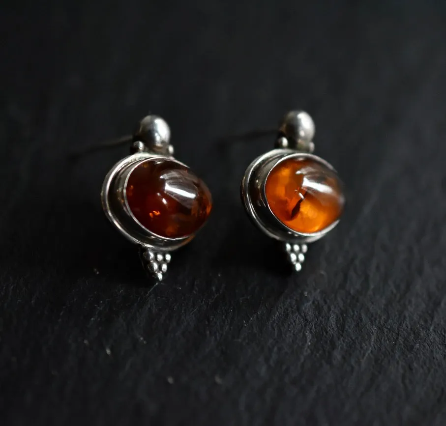 Unique Vintage Baltic Amber Silver Sterling 925 Post Back Earrings