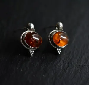 Unique Vintage Baltic Amber Silver Sterling 925 Post Back Earrings
