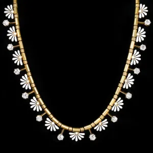 Victorian 1.80 CTW Old Mine Cut Diamond and White Enamel Necklace