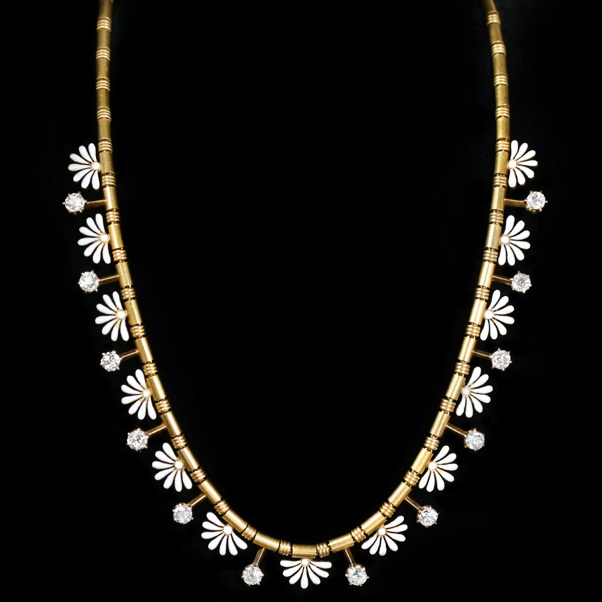 Victorian 1.80 CTW Old Mine Cut Diamond and White Enamel Necklace