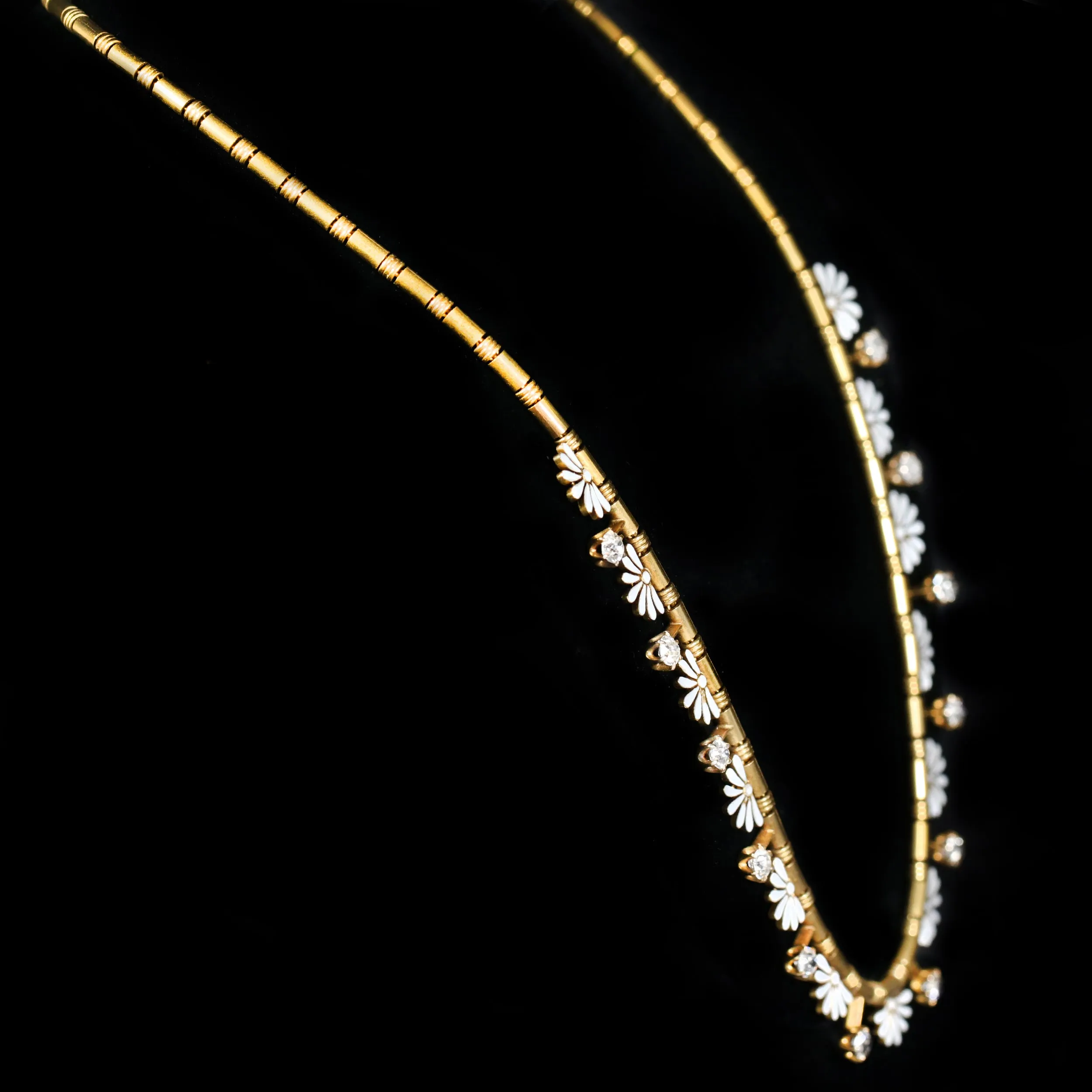 Victorian 1.80 CTW Old Mine Cut Diamond and White Enamel Necklace