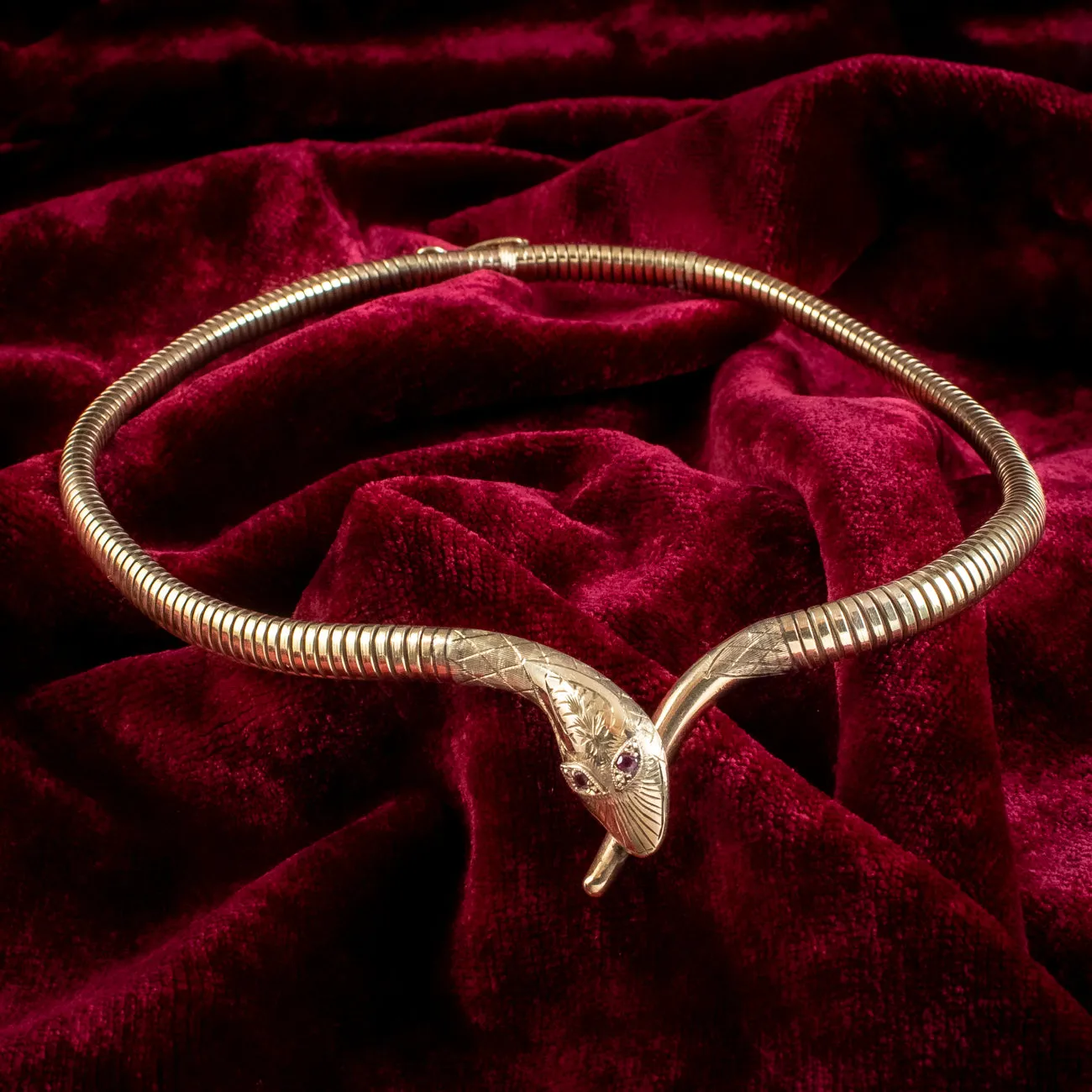 Vintage 9ct Gold Snake Collar Necklace Ruby Eyes Smith And Pepper Dated 1979