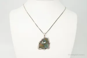 Vintage Large Aqua Chalcedony Sterling Silver Necklace