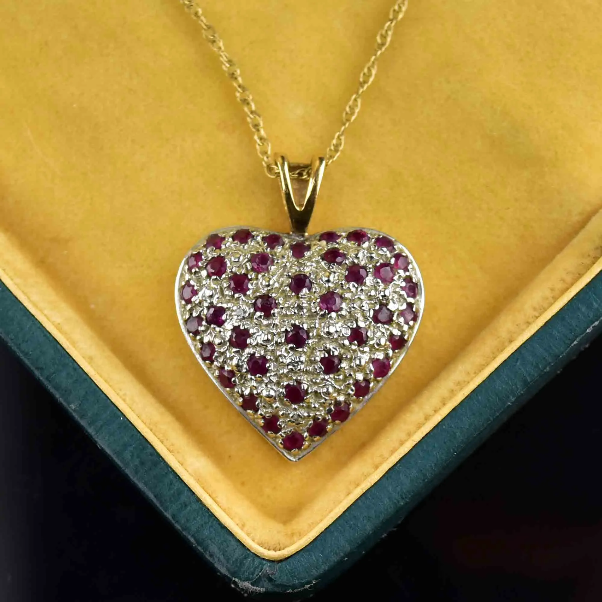 Vintage Large Gold Diamond Ruby Heart Pendant Necklace
