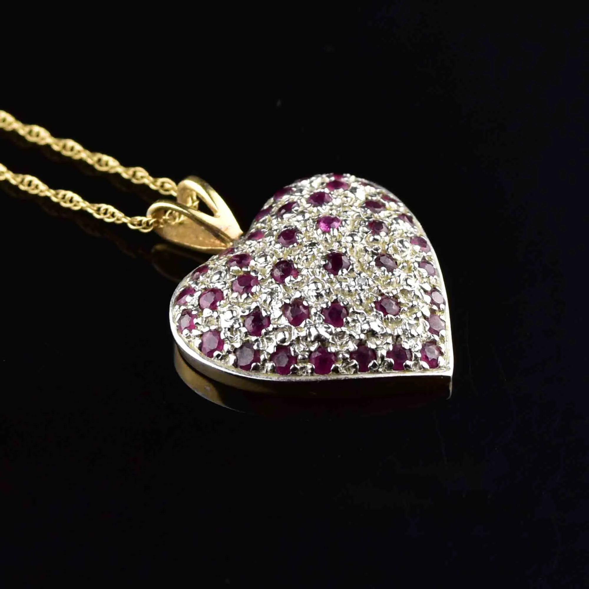 Vintage Large Gold Diamond Ruby Heart Pendant Necklace