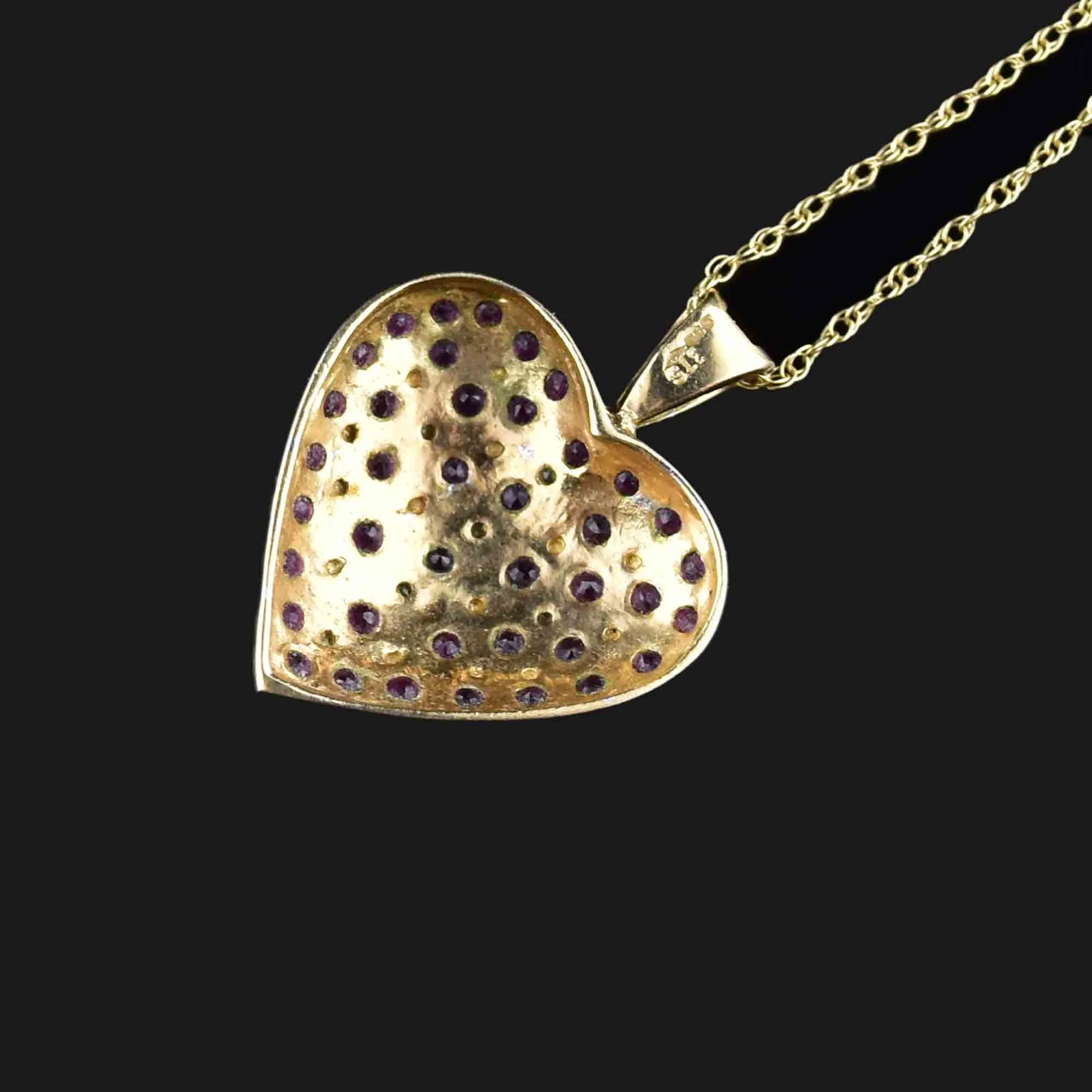 Vintage Large Gold Diamond Ruby Heart Pendant Necklace