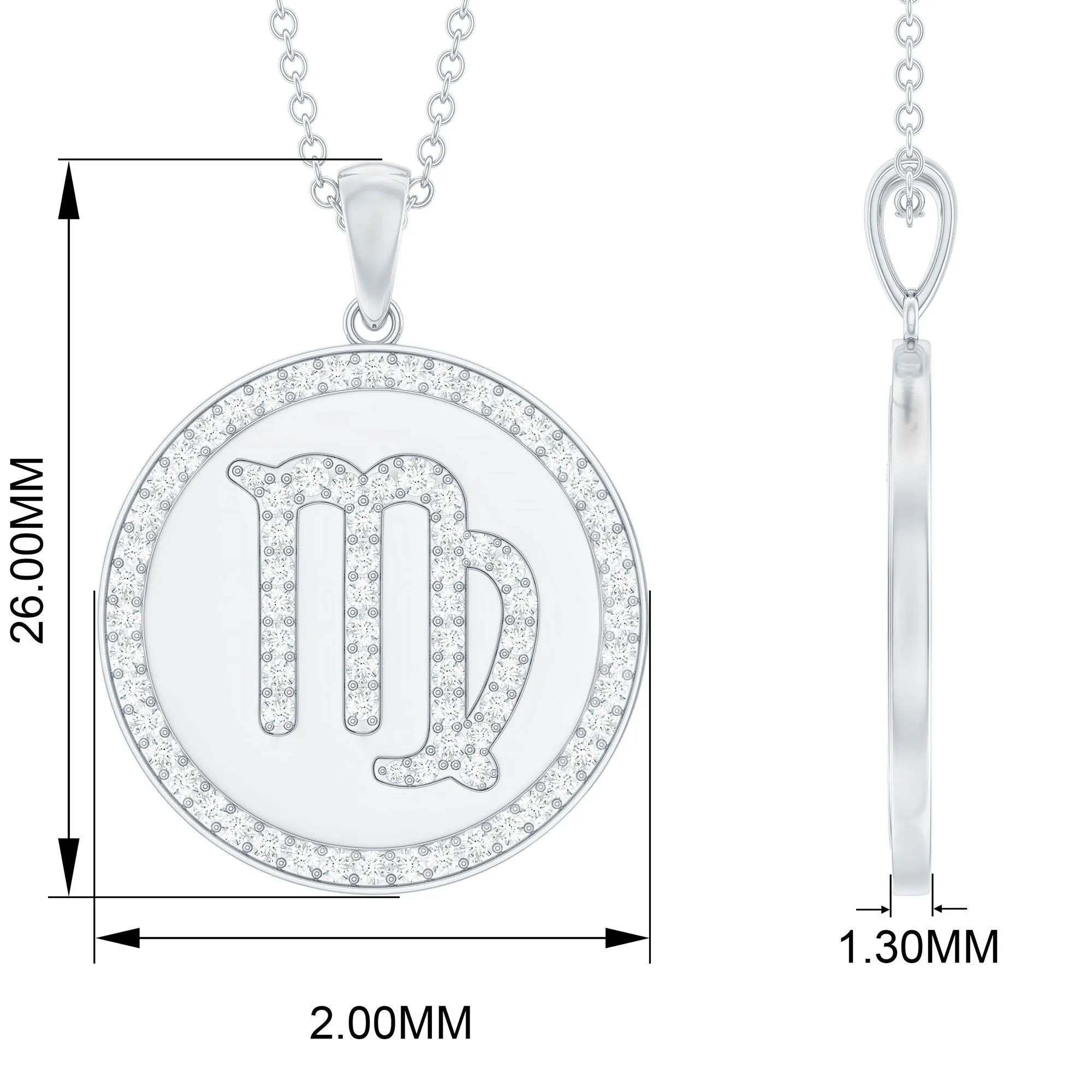 Virgo Zodiac Sign Disc Pendant with Pave Set Moissanite